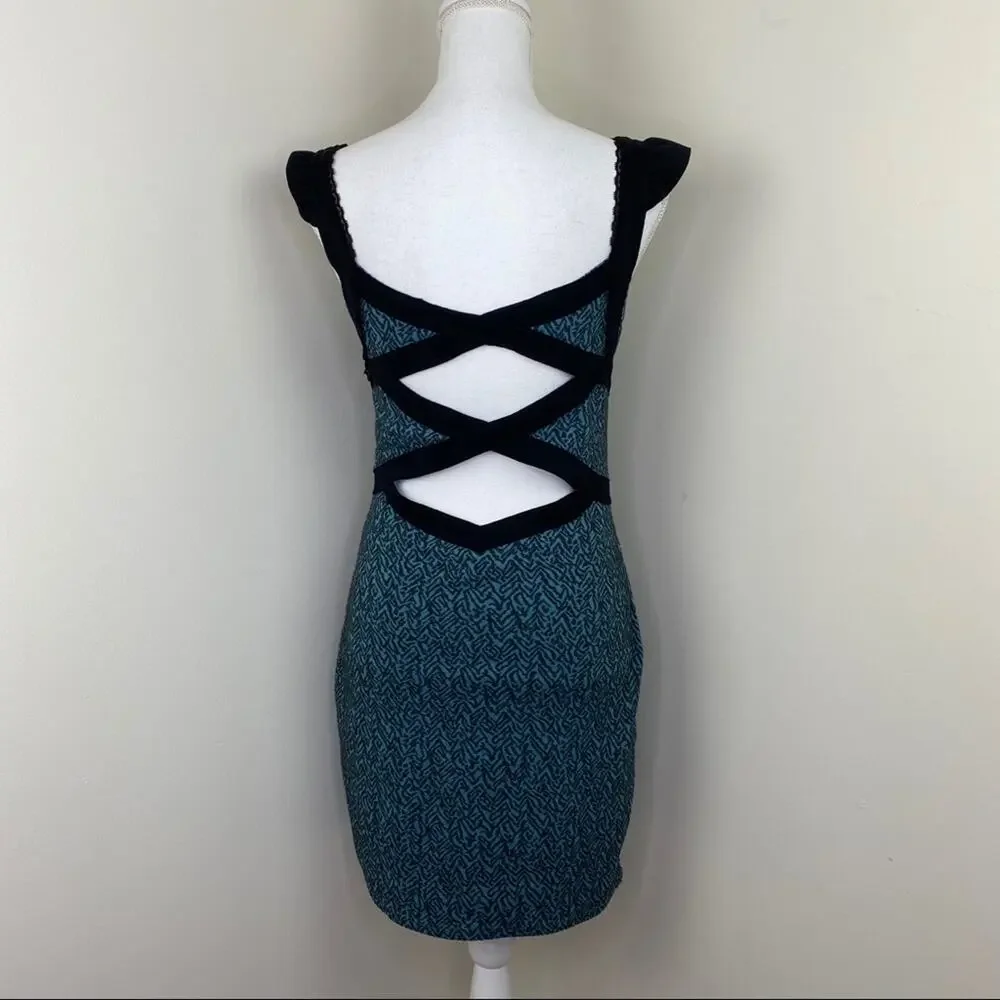 Free People Women's Blue Mini Bodycon Dress Size S Cutout‎ Back Y2K Night Luxe
